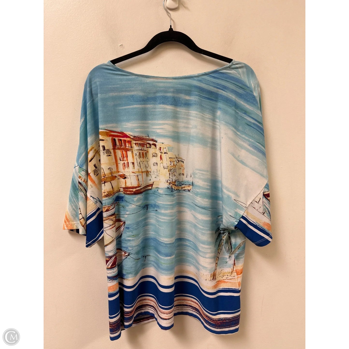 Top Short Sleeve By Clothes Mentor In Blue & Cream, Size: 3x