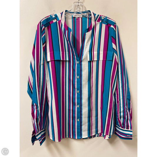 Blouse Long Sleeve By Calvin Klein In Striped Pattern, Size: M