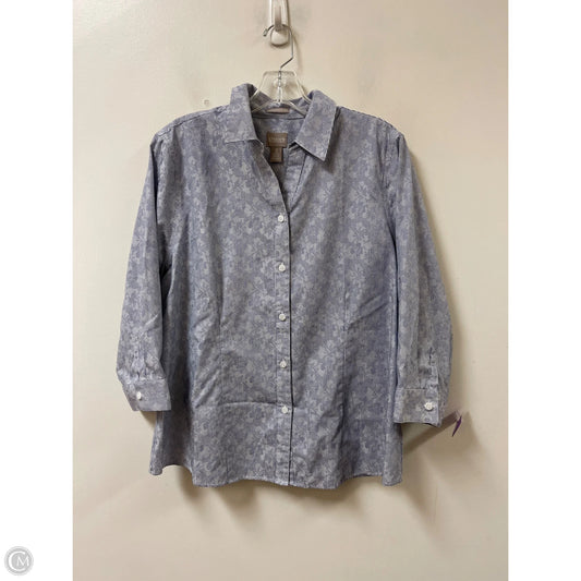 Blouse Long Sleeve By Chicos In Blue & White, Size: L