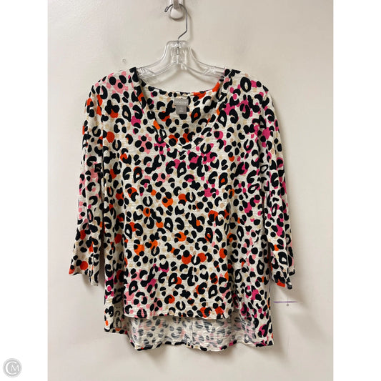 Top 3/4 Sleeve By Chicos In Leopard Print, Size: L