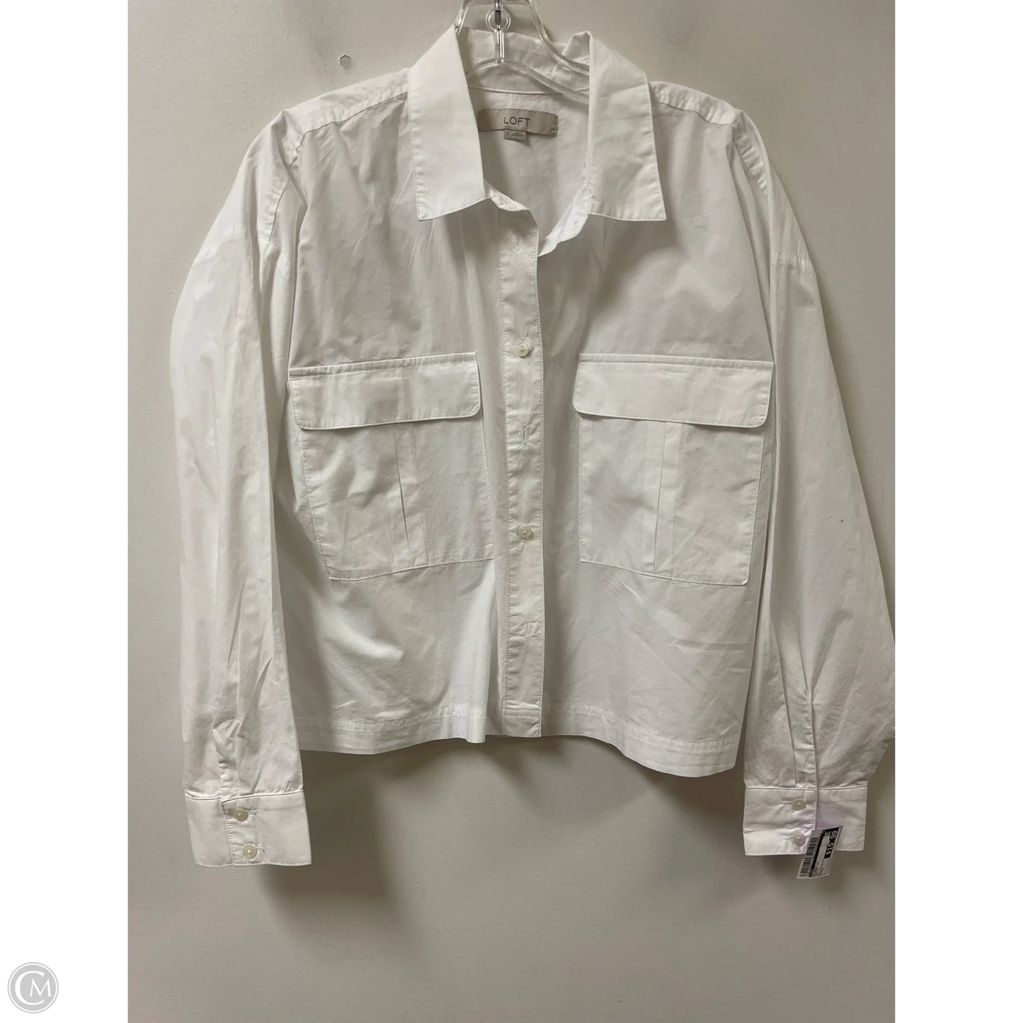 Blouse Long Sleeve By Loft In White, Size: L