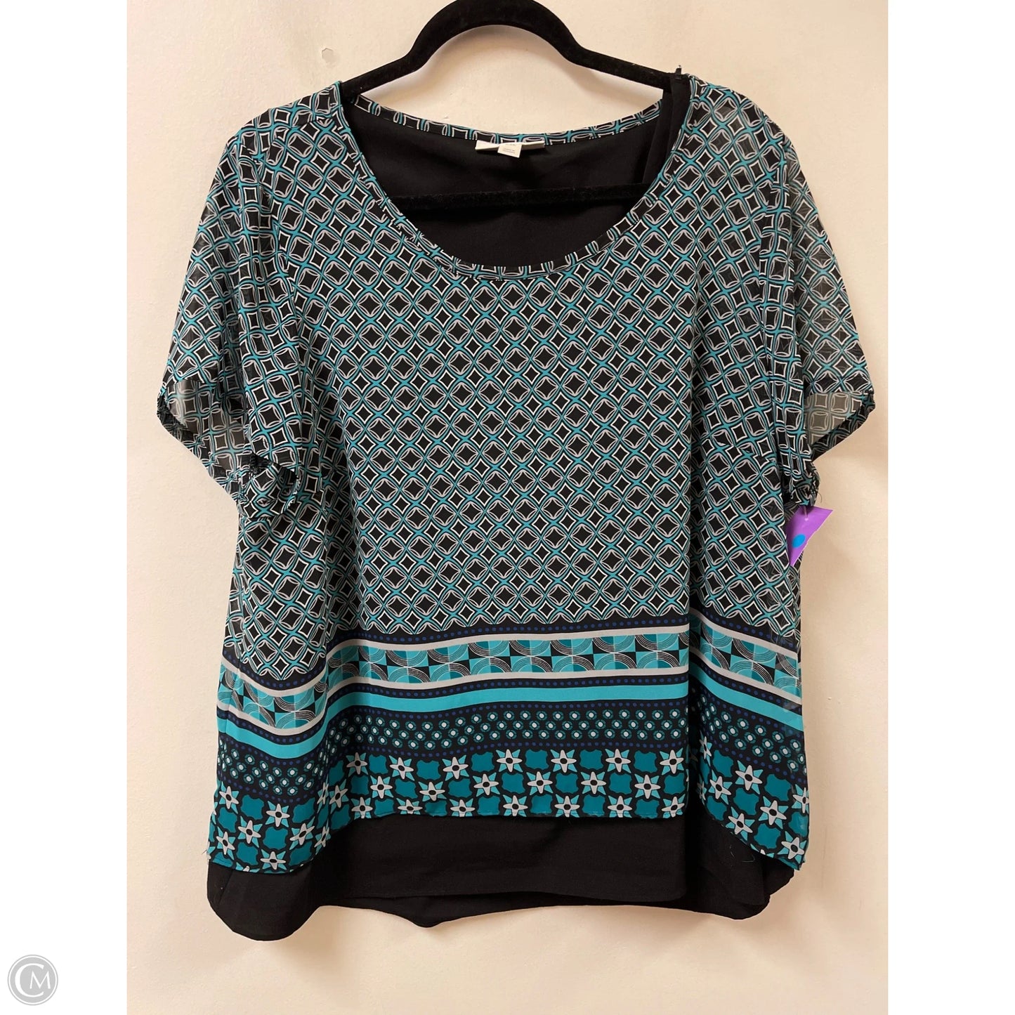 Top Short Sleeve By Dana Buchman In Black & Blue, Size: 1x