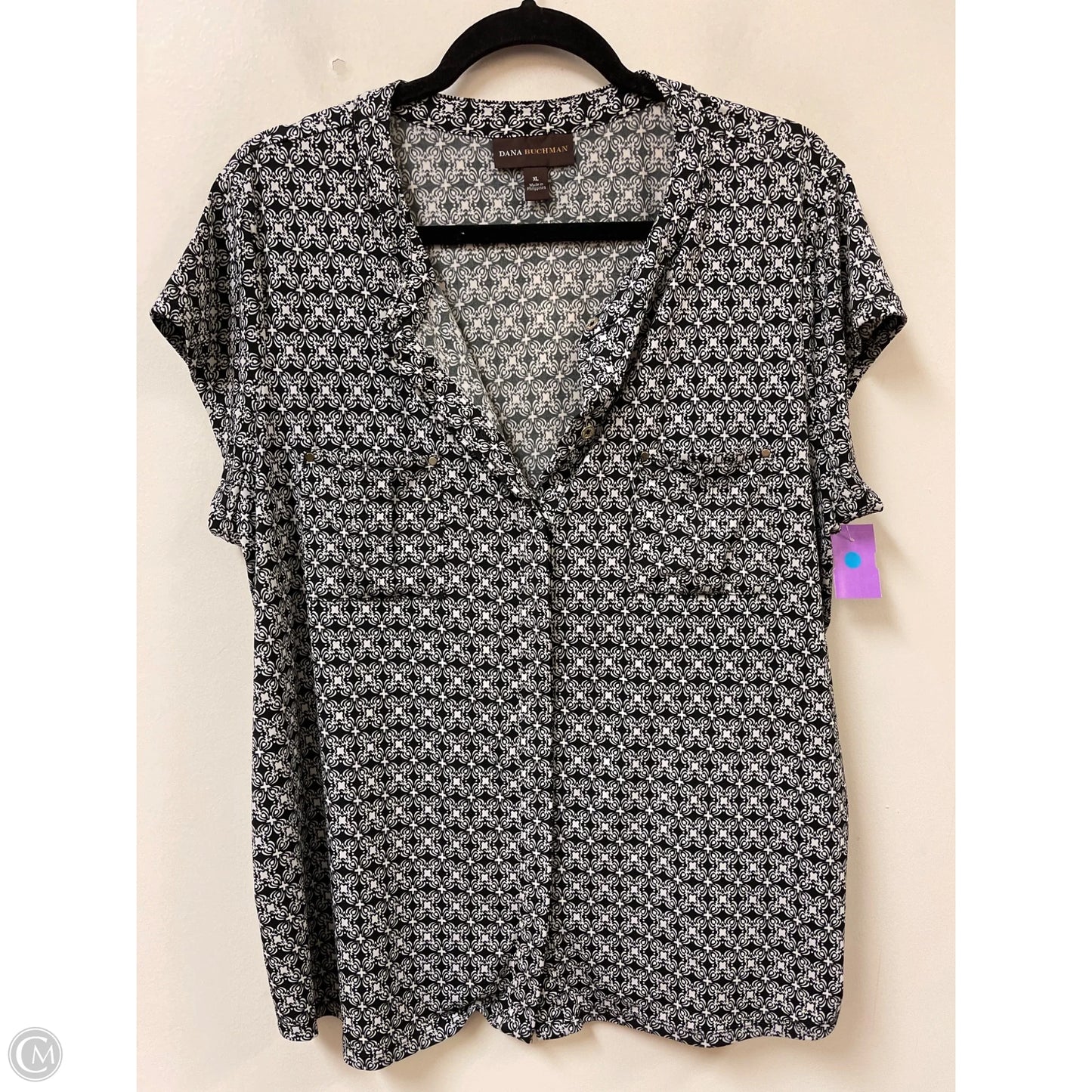 Top Short Sleeve By Dana Buchman In Black & White, Size: Xl