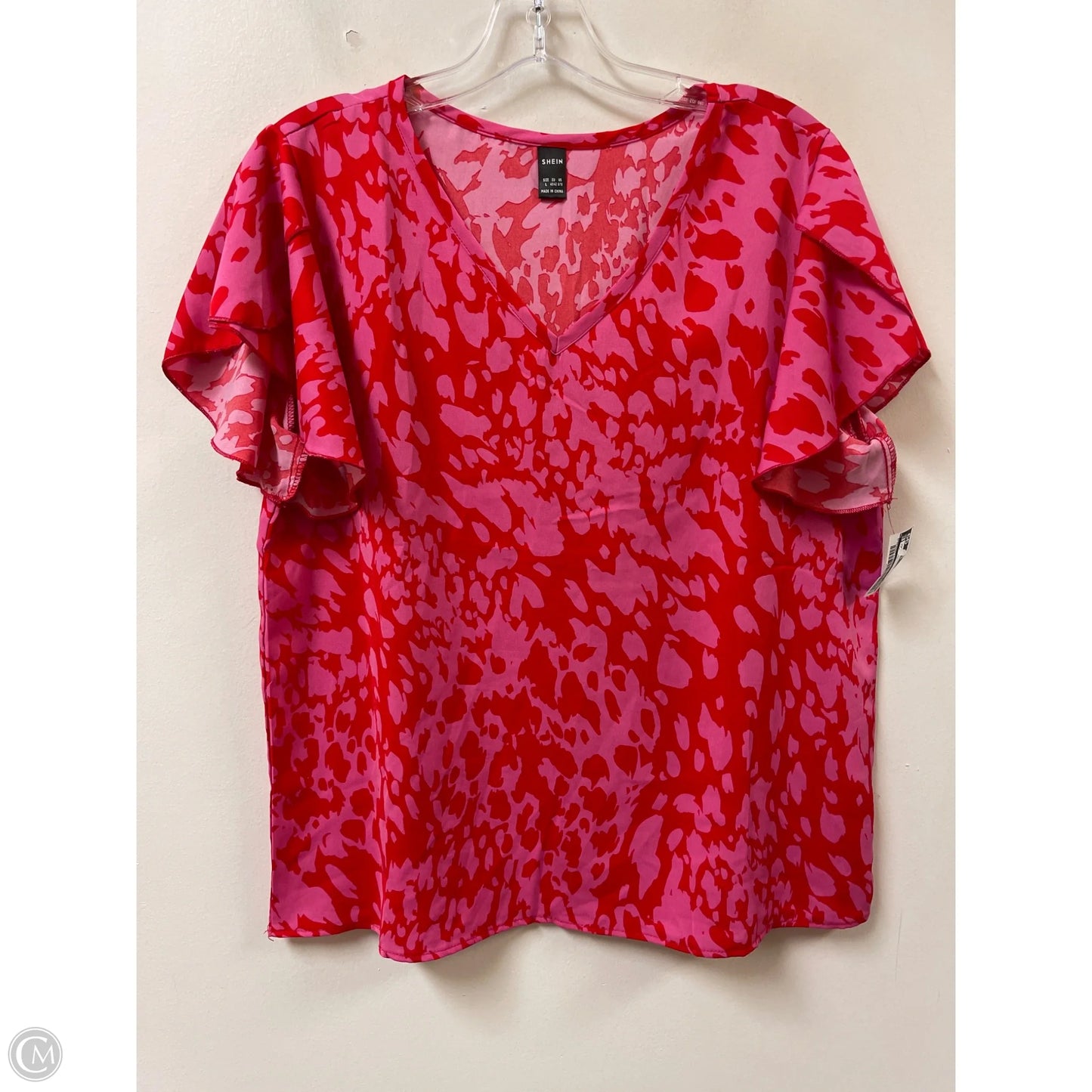 Top Short Sleeve By Shein In Pink & Red, Size: L