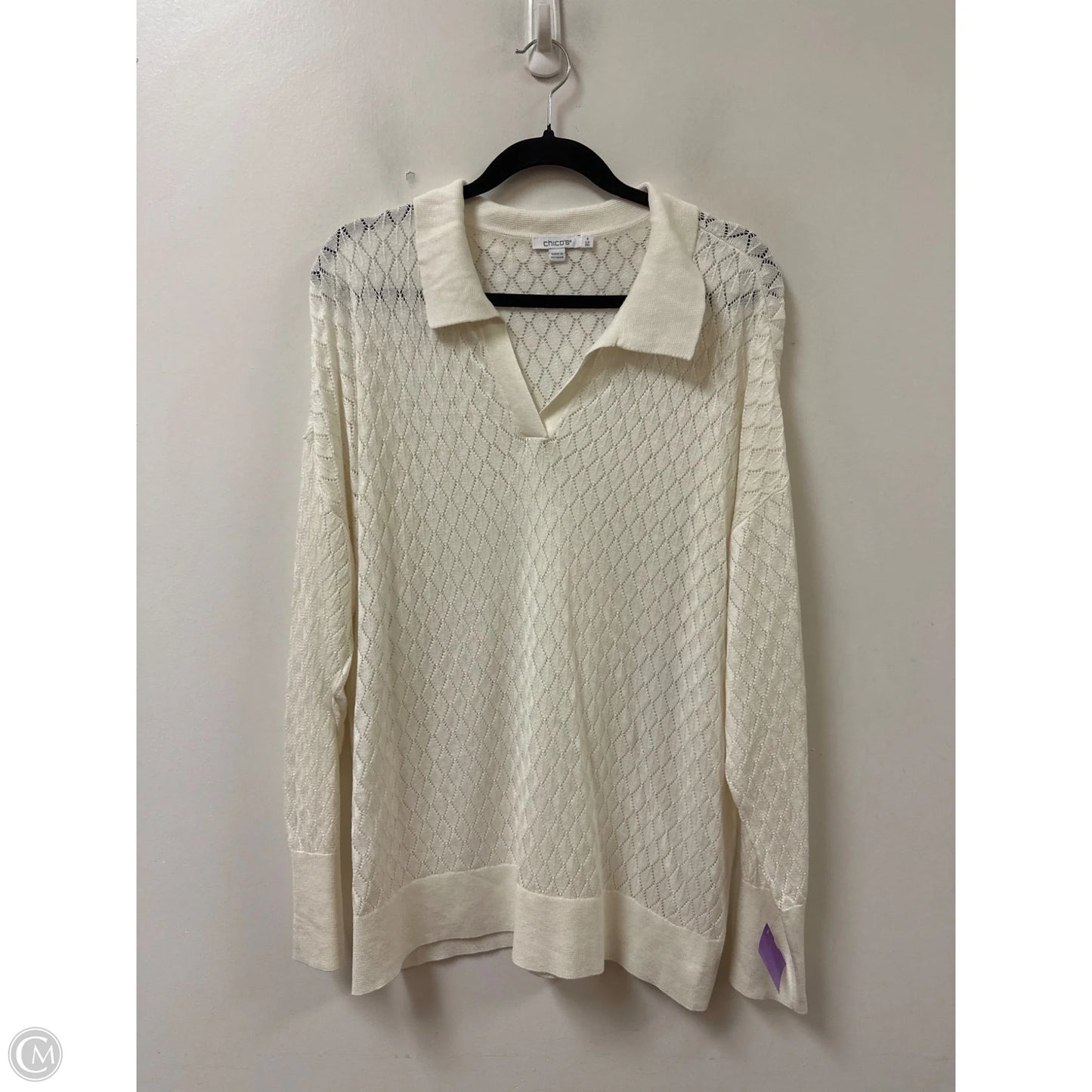 Sweater By Chicos In White, Size: 1x