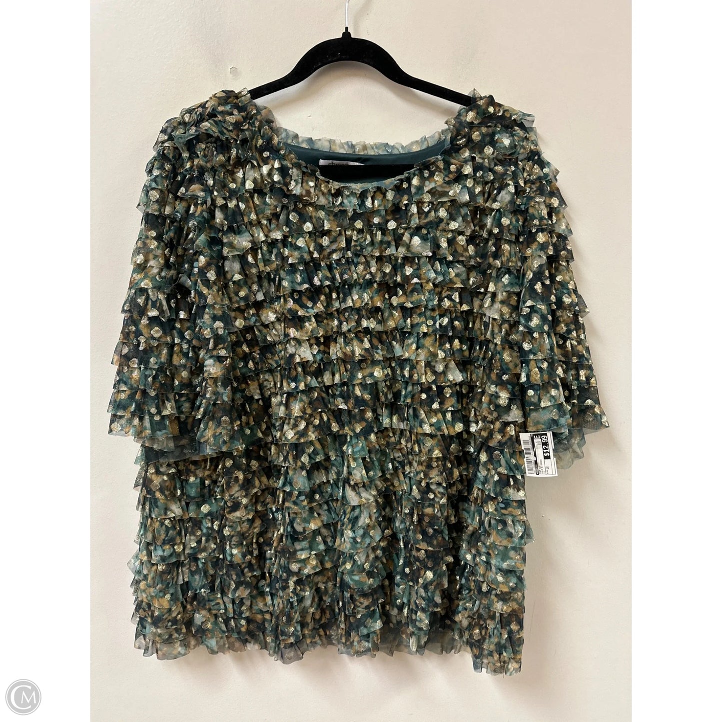 Top Short Sleeve By Chicos In Gold & Green, Size: 1x