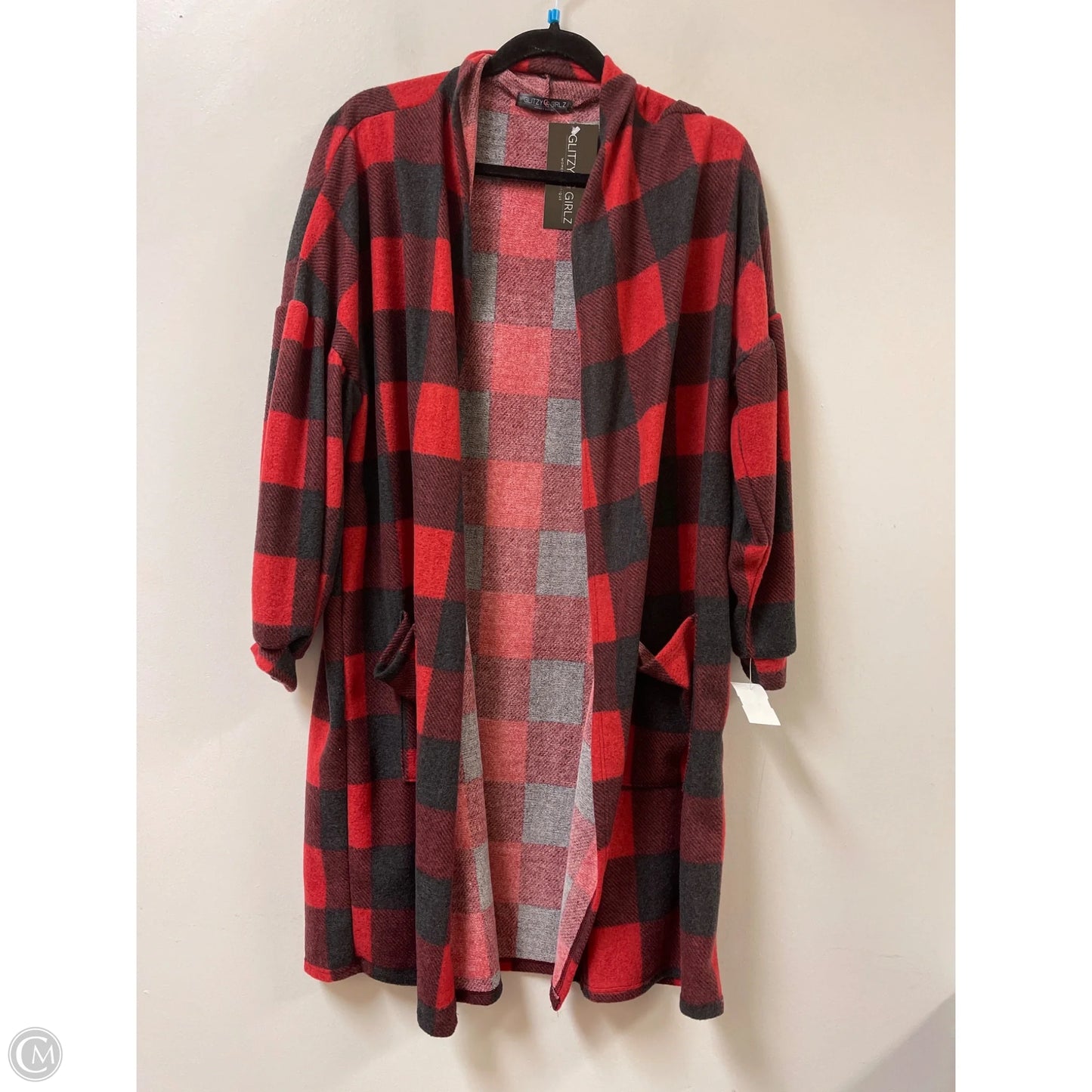 Sweater Cardigan By Glitzy Girlz In Black & Red, Size: Xl