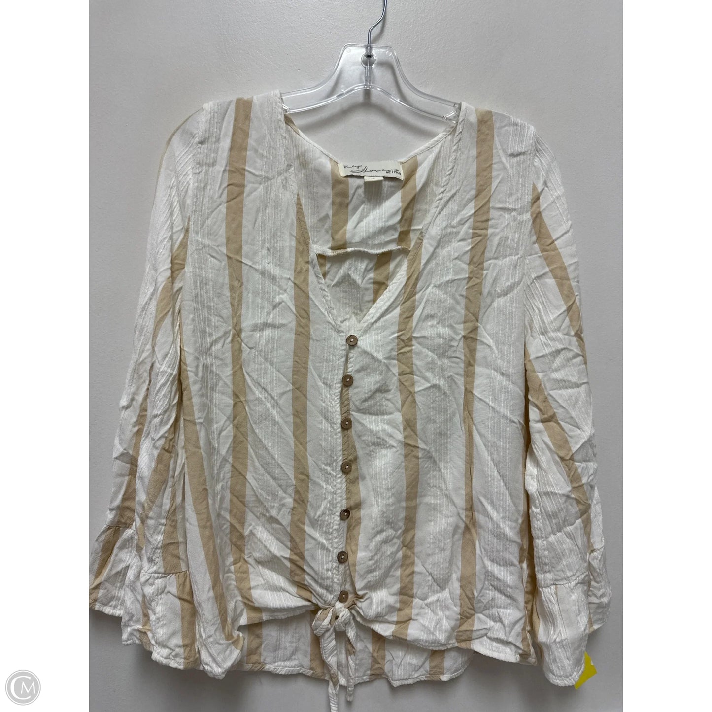 Blouse Long Sleeve By Vintage Havana In Tan & White, Size: L
