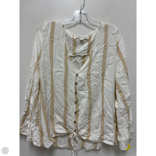 Blouse Long Sleeve By Vintage Havana In Tan & White, Size: L