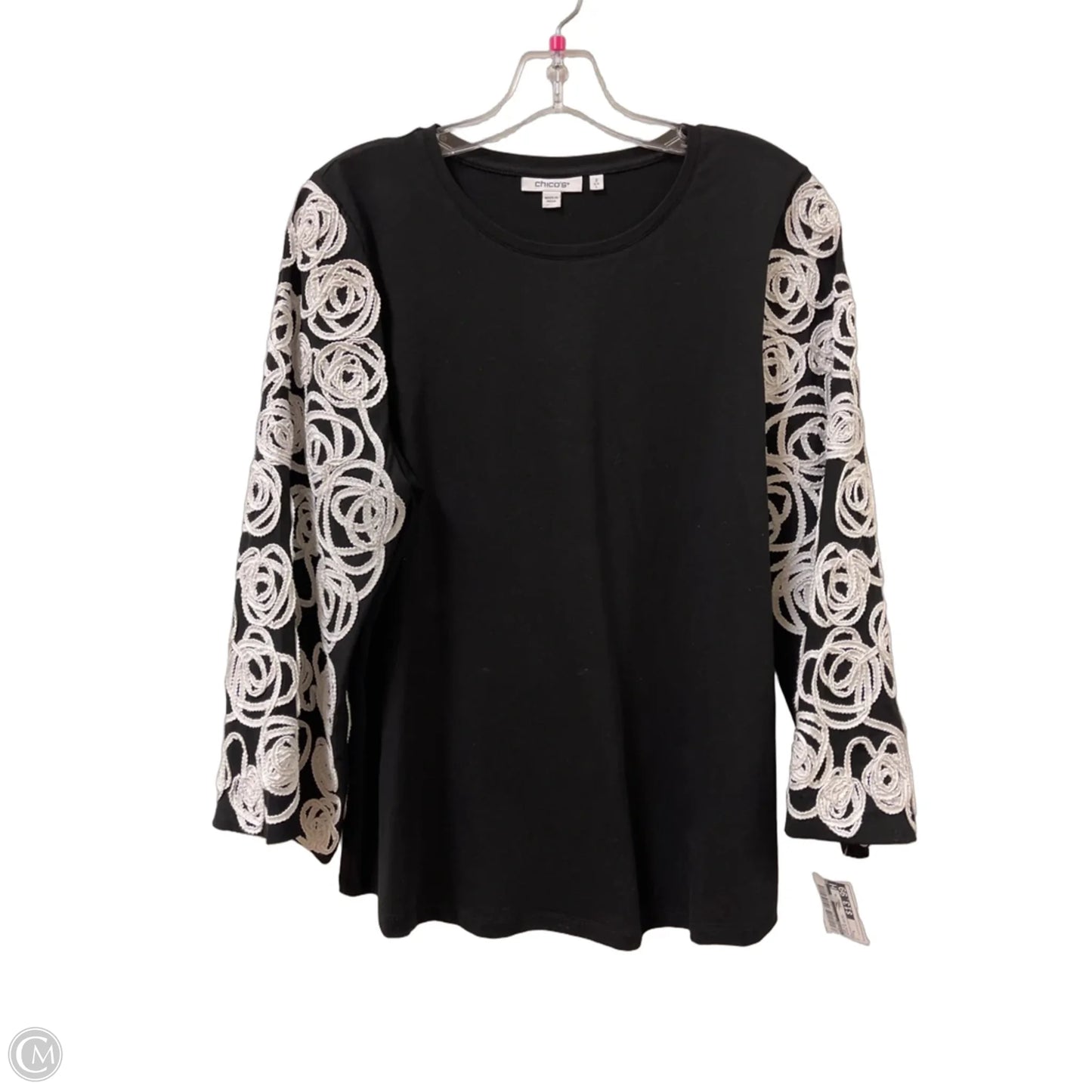 Top Long Sleeve By Chicos In Black & White, Size: L
